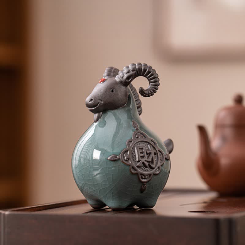 Buddha Stones Auspicious Curled Horn Goat Ceramic Figurine Cute Animal Decor - image 8