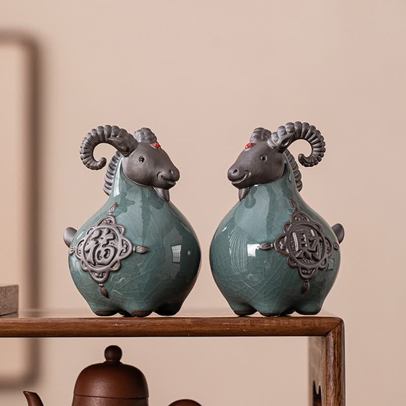 Buddha Stones Auspicious Curled Horn Goat Ceramic Figurine Cute Animal Decor - image 13