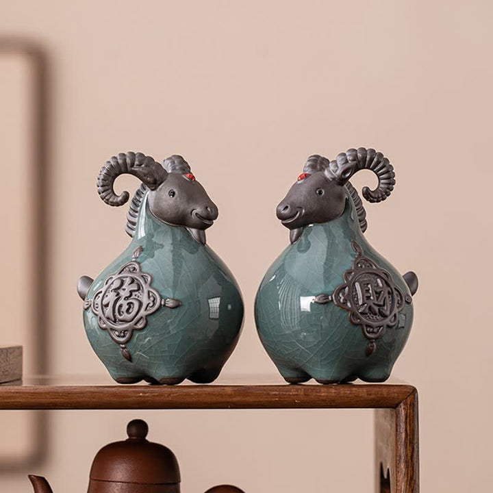 Buddha Stones Auspicious Curled Horn Goat Ceramic Figurine Cute Animal Decor - image 13