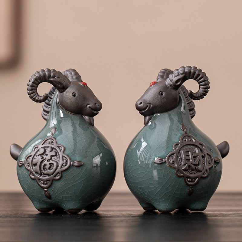 Buddha Stones Auspicious Curled Horn Goat Ceramic Figurine Cute Animal Decor - image 14