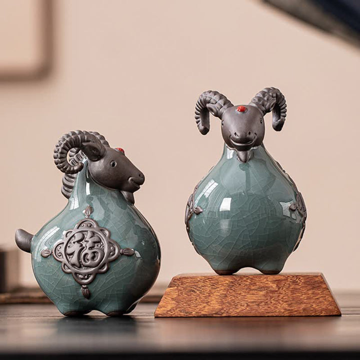 Buddha Stones Auspicious Curled Horn Goat Ceramic Figurine Cute Animal Decor - image 4