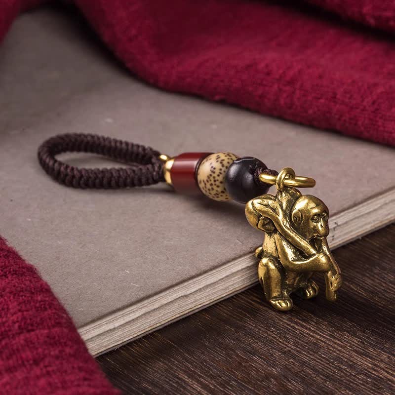 Buddha Stones Brass Chinese Zodiac Luck Braided Charm Keychains - Monkey - image 23
