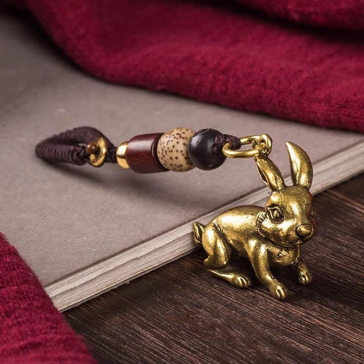 Buddha Stones Brass Chinese Zodiac Luck Braided Charm Keychains - Rabbit - image 14
