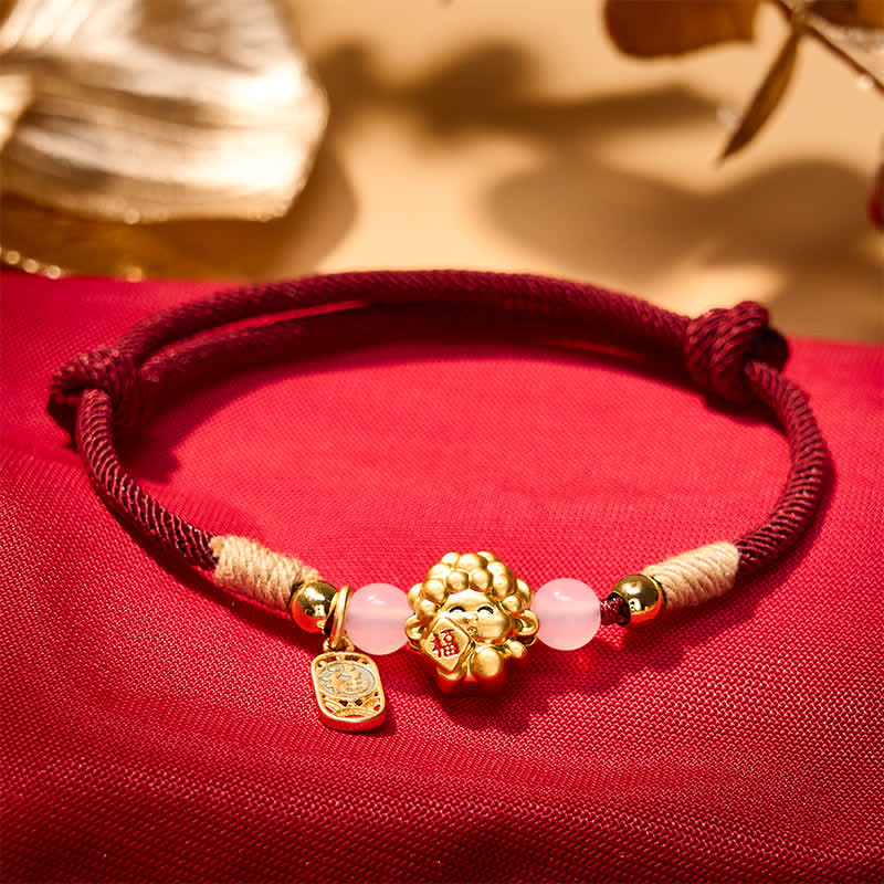 Buddha Stones Year of the Goat Copper 999 Sterling Silver Sheep Fu Character Blessing Red String Bracelet - image 1