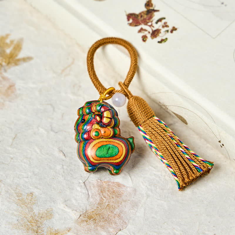 Buddha Stones Year of the Goat Hand Carved Rainbow Eucalyptus Sandalwood Chinese Zodiac Goat Keychains - image 12