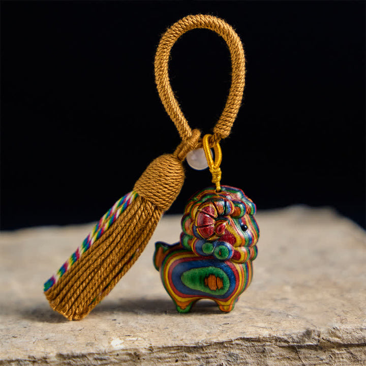 Buddha Stones Year of the Goat Hand Carved Rainbow Eucalyptus Sandalwood Chinese Zodiac Goat Keychains - image 10