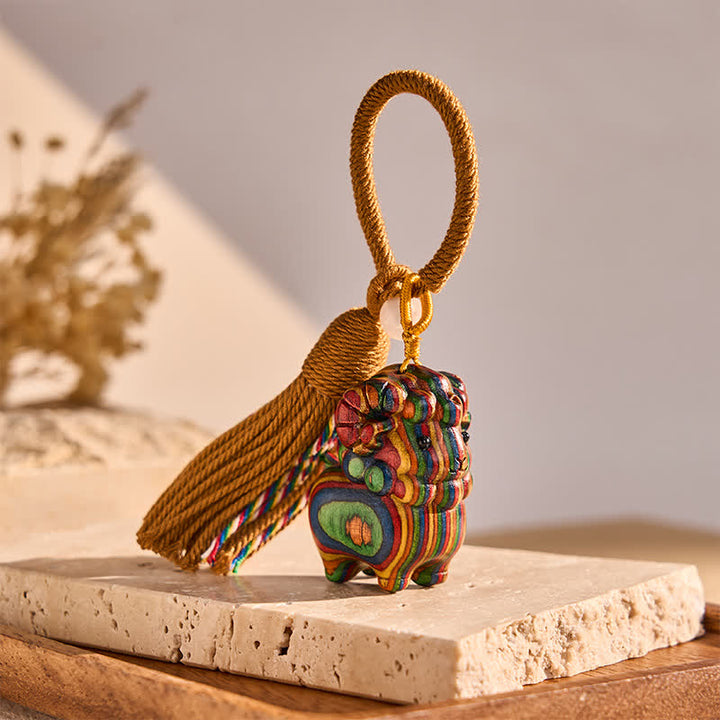 Buddha Stones Year of the Goat Hand Carved Rainbow Eucalyptus Sandalwood Chinese Zodiac Goat Keychains - Rainbow Eucalyptus - image 8