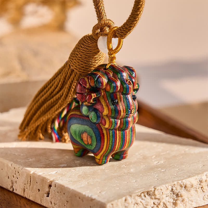 Buddha Stones Year of the Goat Hand Carved Rainbow Eucalyptus Sandalwood Chinese Zodiac Goat Keychains - image 13