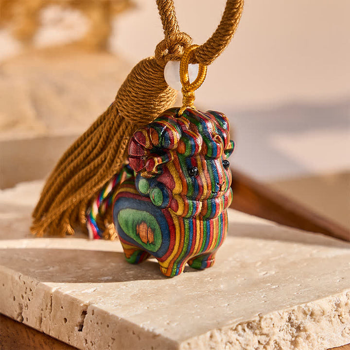 Buddha Stones Year of the Goat Hand Carved Rainbow Eucalyptus Sandalwood Chinese Zodiac Goat Keychains - image 13