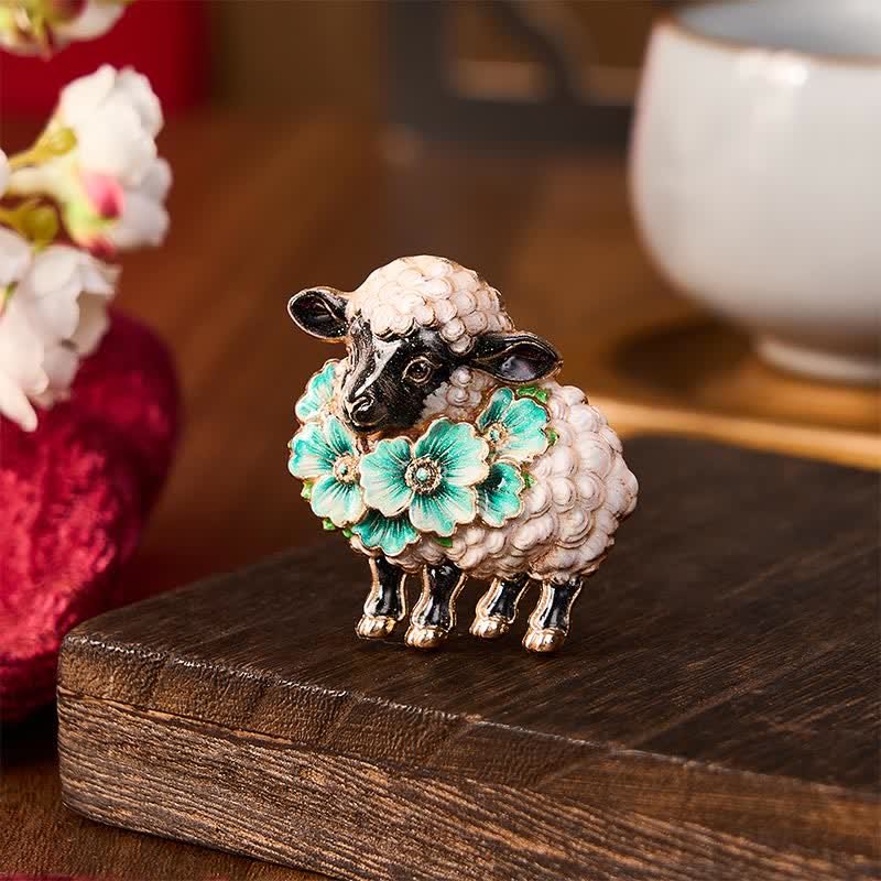 Buddha Stones Year of the Goat Copper Vintage Ram Floral Energy Statement Brooch - Green Floral Sheep Approx. 4.5*4.5 cm - image 8