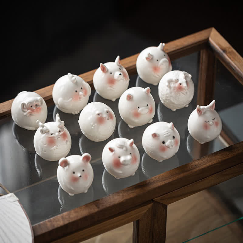 Buddha Stones Ceramic Chinese Zodiac Purity Round Animal Display Cute Animal Decor - image 29