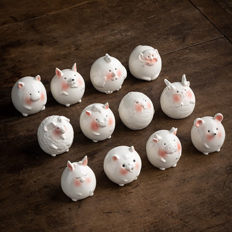 Buddha Stones Ceramic Chinese Zodiac Purity Round Animal Display Cute Animal Decor - image 0