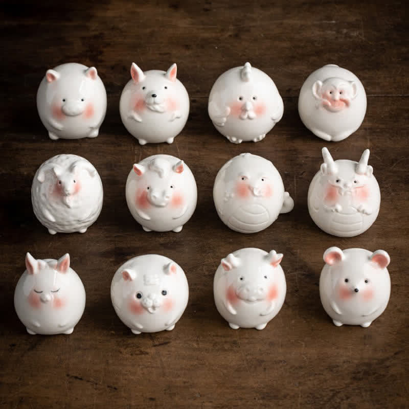 Buddha Stones Ceramic Chinese Zodiac Purity Round Animal Display Cute Animal Decor - image 28