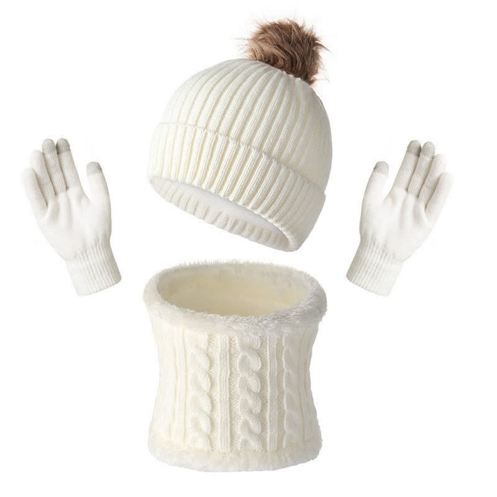 Buddha Stones Fall Winter Ribbed Knit Pom Pom Cozy Women's Scarf Hat Gloves - White - image 13