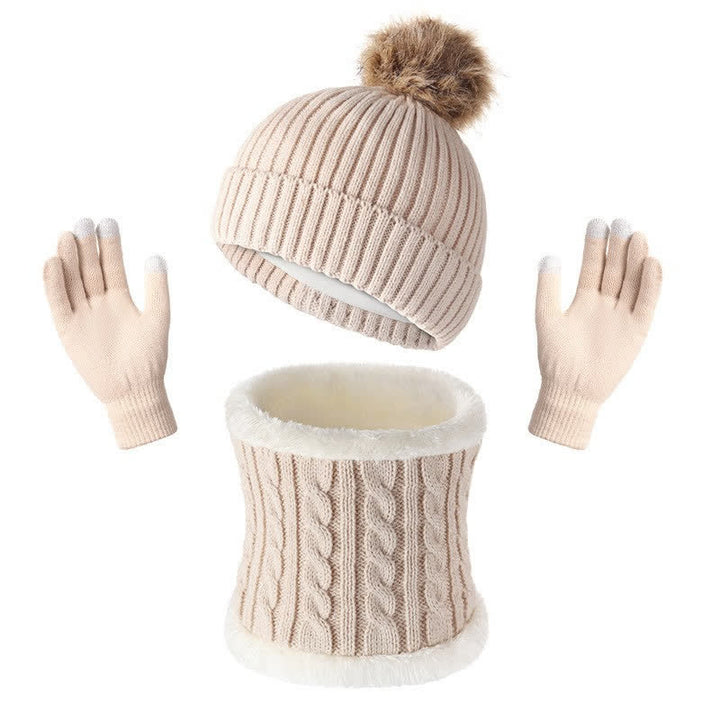 Buddha Stones Fall Winter Ribbed Knit Pom Pom Cozy Women's Scarf Hat Gloves - Beige - image 7