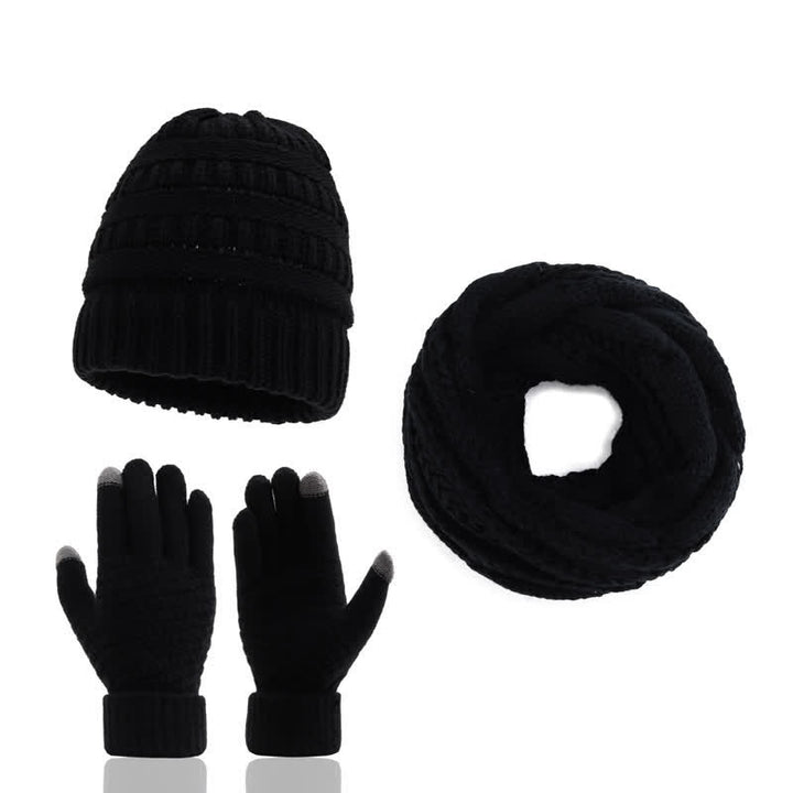 Buddha Stones Fall Winter Cable Knit Beanie Scarf Glove Set Women's Hat - Black - image 3