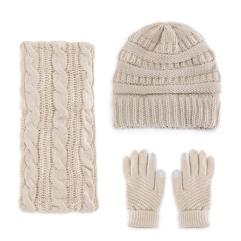 Buddha Stones Fall Winter Cable Knit Beanie Scarf Glove Set Women's Hat - image 1