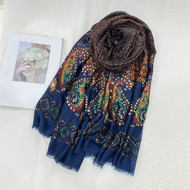 Buddha Stones Spring Fall Ethnic Floral Leaf Print Women's Scarf - MidnightBlue - image 2