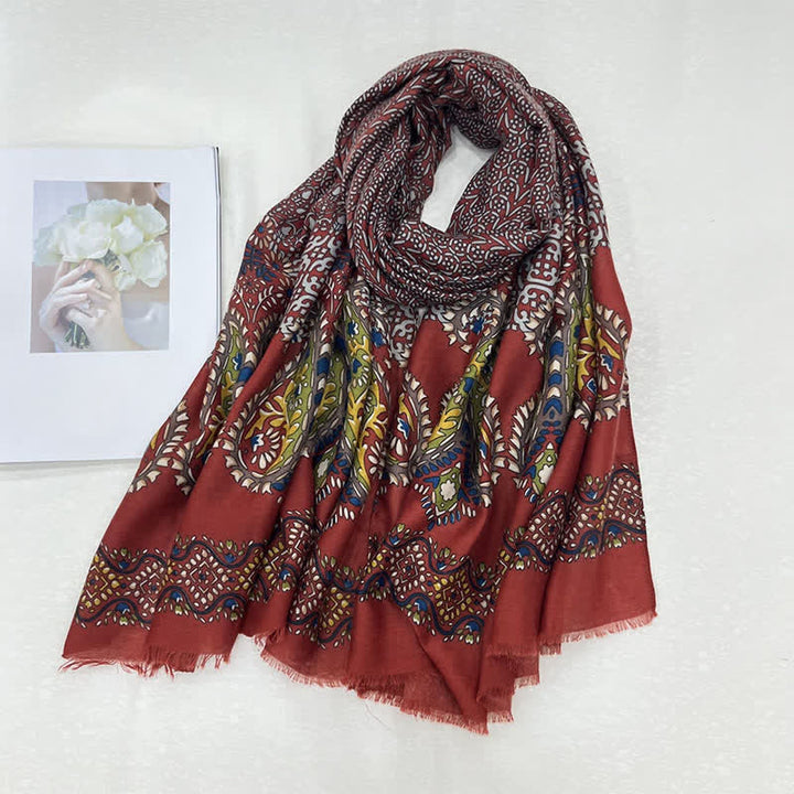 Buddha Stones Spring Fall Ethnic Floral Leaf Print Women's Scarf - FireBrick - image 9