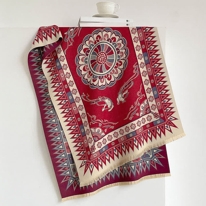 Buddha Stones Fall Winter Neutral Tone Retro Print Fringe Women's Scarf - image 8