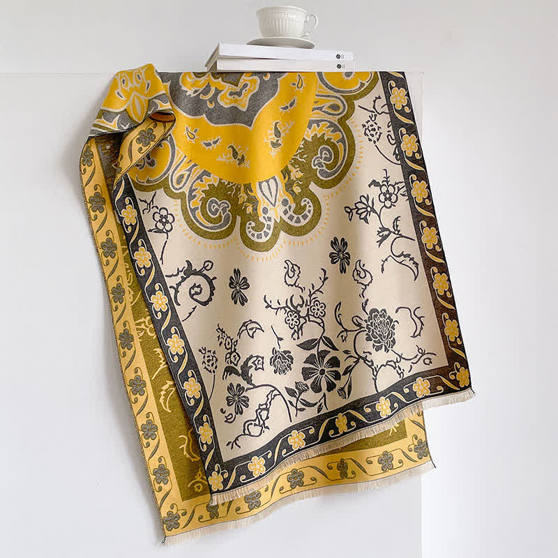 Buddha Stones Fall Winter Vintage Floral Tassel Shawl Style Women's Scarf - image 5