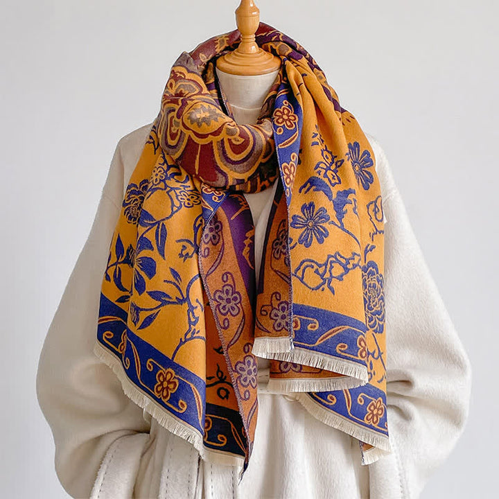 Buddha Stones Fall Winter Vintage Floral Tassel Shawl Style Women's Scarf - Orange - image 10