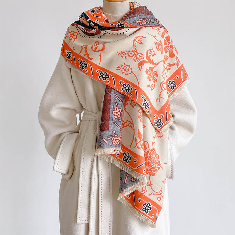 Buddha Stones Fall Winter Vintage Floral Tassel Shawl Style Women's Scarf - image 0