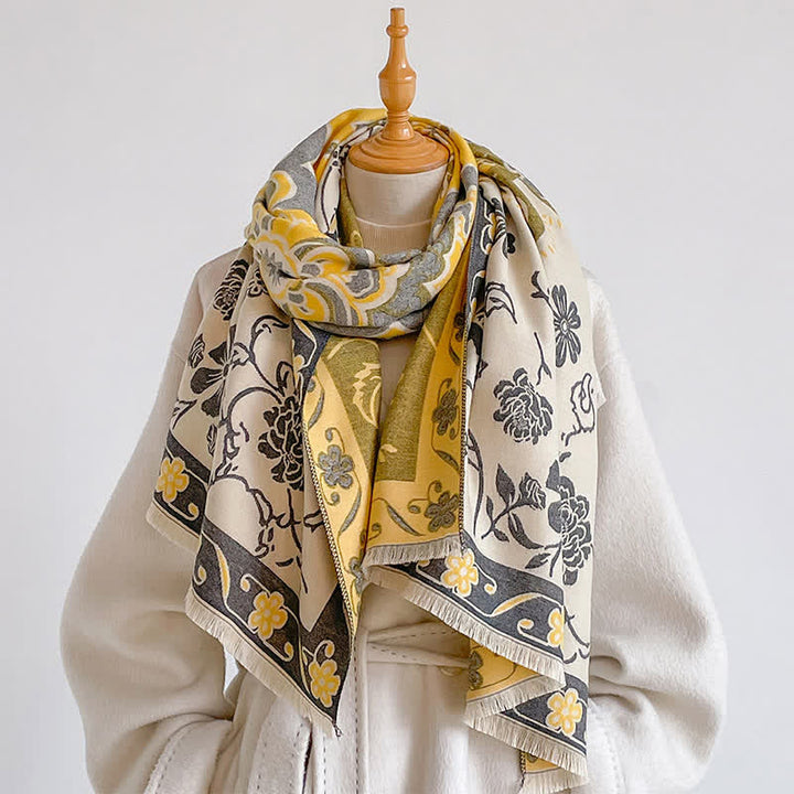 Buddha Stones Fall Winter Vintage Floral Tassel Shawl Style Women's Scarf - Gold - image 4