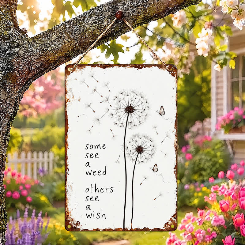 Buddha Stones "Some See A Weed, Others See A Wish" Dandelion Wish Quote Rustic Design Butterfly Metal Iron Meaningful Symbols Wall Art - image 0