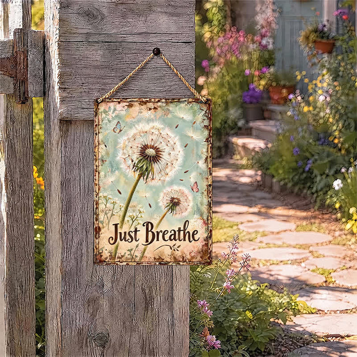 Buddha Stones "Just Breathe" Dandelion Rustic Design Hanging Metal Iron Meaningful Symbols Wall Art - image 3