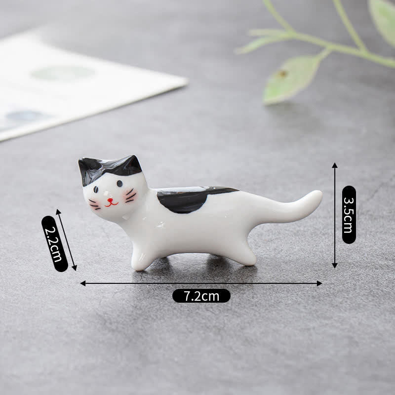 Buddha Stones Glazed Ceramic Cat Tabletop Chopstick Holder - Black - image 5