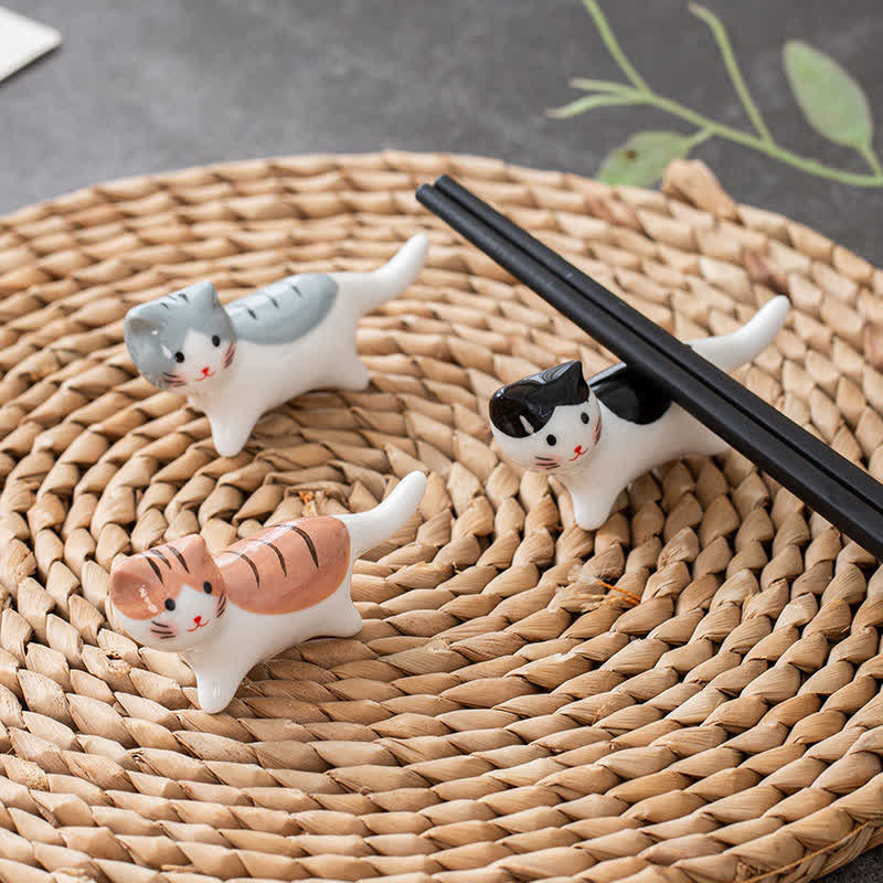 Buddha Stones Glazed Ceramic Cat Tabletop Chopstick Holder - image 11
