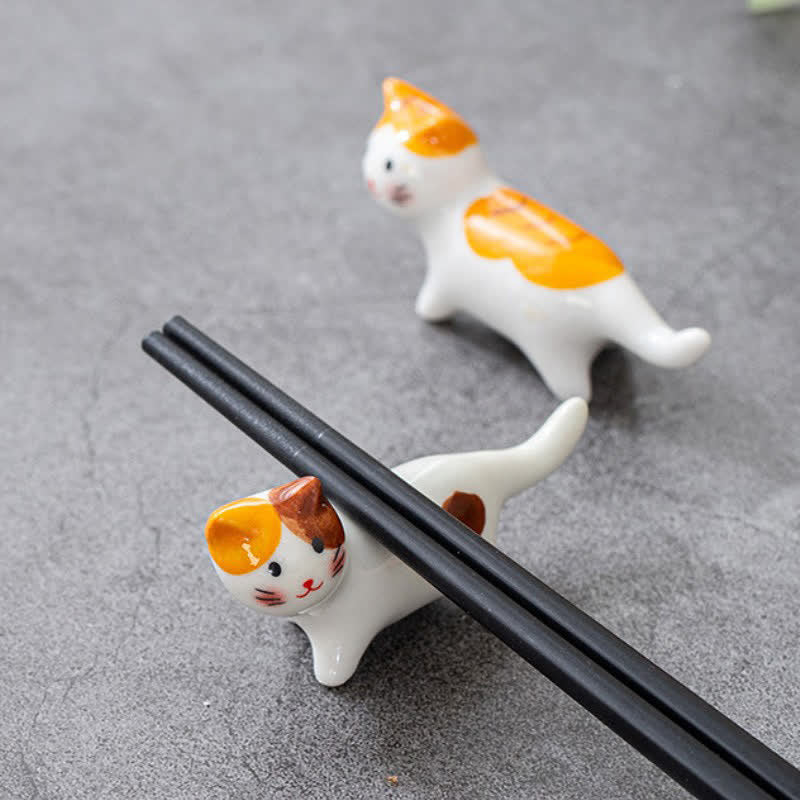 Buddha Stones Glazed Ceramic Cat Tabletop Chopstick Holder - image 9