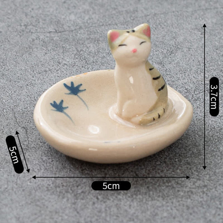 Buddha Stones Japanese Style Hand-Painted Ceramic Orange Sleeping Cat Chopstick Holder - Brown Standing Cat(Approx. 5.0 cm × 5.0 cm × 3.7 cm) - image 3