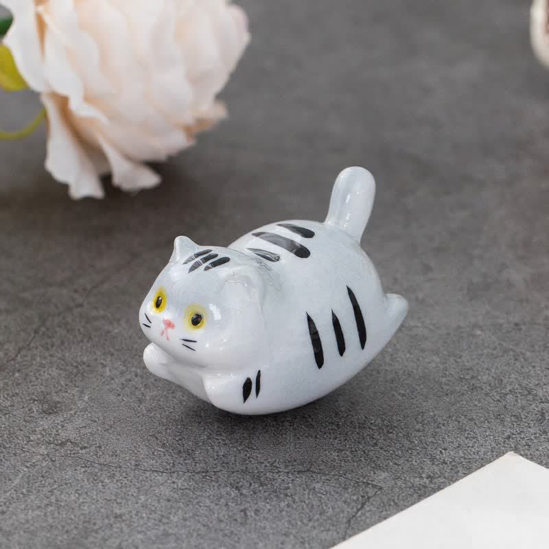 Buddha Stones Glazed Ceramic Lucky Cat Chopstick Holder - Gray(Approx. 5.3 cm × 3.0 cm × 3.3 cm) - image 1