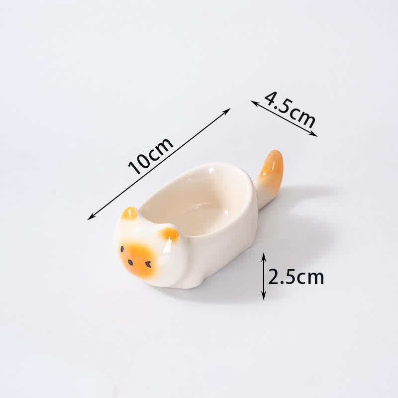 Buddha Stones Hand-Painted Cute Cat Ceramic Sauce Dish Chopstick Holder - Short Orange Face White - image 11