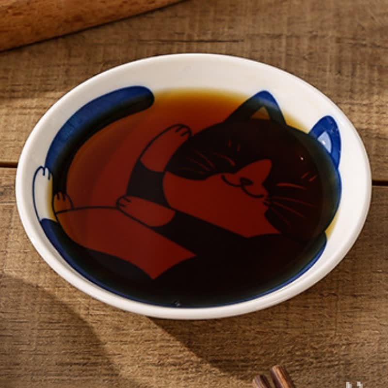 Buddha Stones Cute Cat Round Ceramic Shallow Dish Japanese Style Sauce Dish - image 5