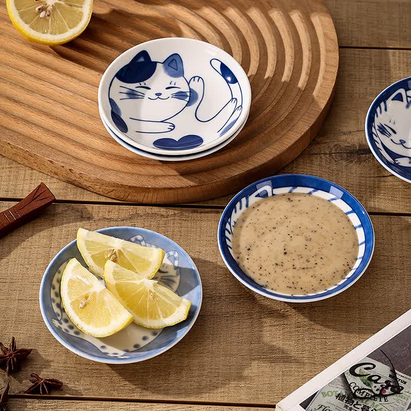 Buddha Stones Cute Cat Round Ceramic Shallow Dish Japanese Style Sauce Dish - image 11