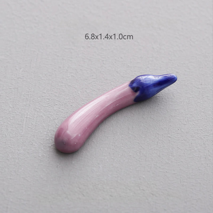 Buddha Stones Ceramic Vegetable Design Mini Tabletop Chopstick Holder - Purple Eggplant Approx. 6.8 × 1.4 × 1.0 cm - Ceramic - image 15