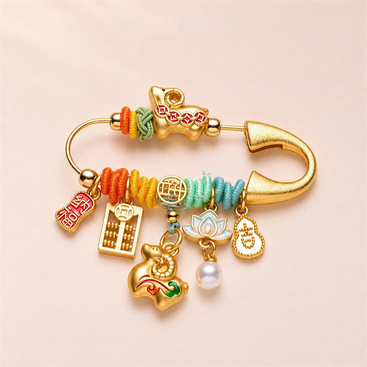 Buddha Stones Year of the Goat Copper Ram Fu Character Lucky Fortune Brooch - Coins Attracting Wealth - image 1