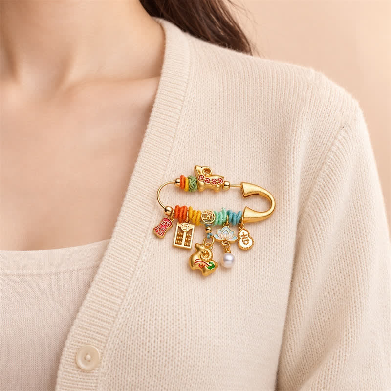 Buddha Stones Year of the Goat Copper Ram Fu Character Lucky Fortune Brooch - image 2