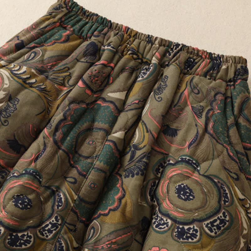 Buddha Stones Fall Winter Retro Elegant Floral Women's Skirt With Pockets - image 3