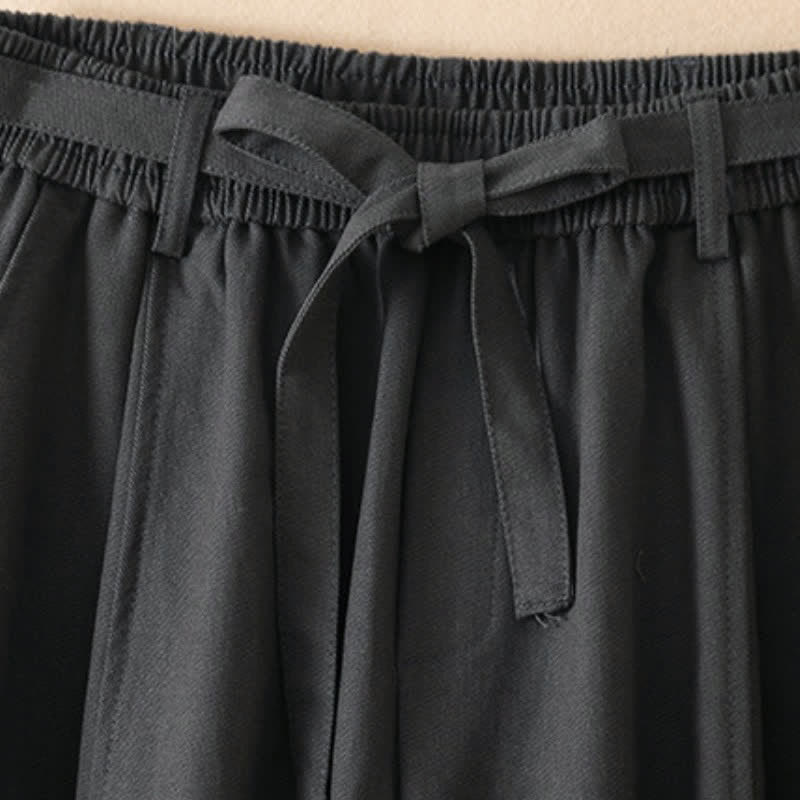 Buddha Stones Spring Fall Casual Minimalist Lace-up Solid Ankle Pants Women's Wide Leg Pants With Pockets - image 1