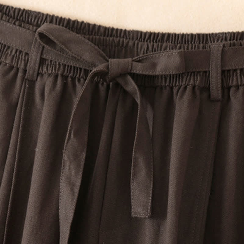 Buddha Stones Spring Fall Casual Minimalist Lace-up Solid Ankle Pants Women's Wide Leg Pants With Pockets - image 6