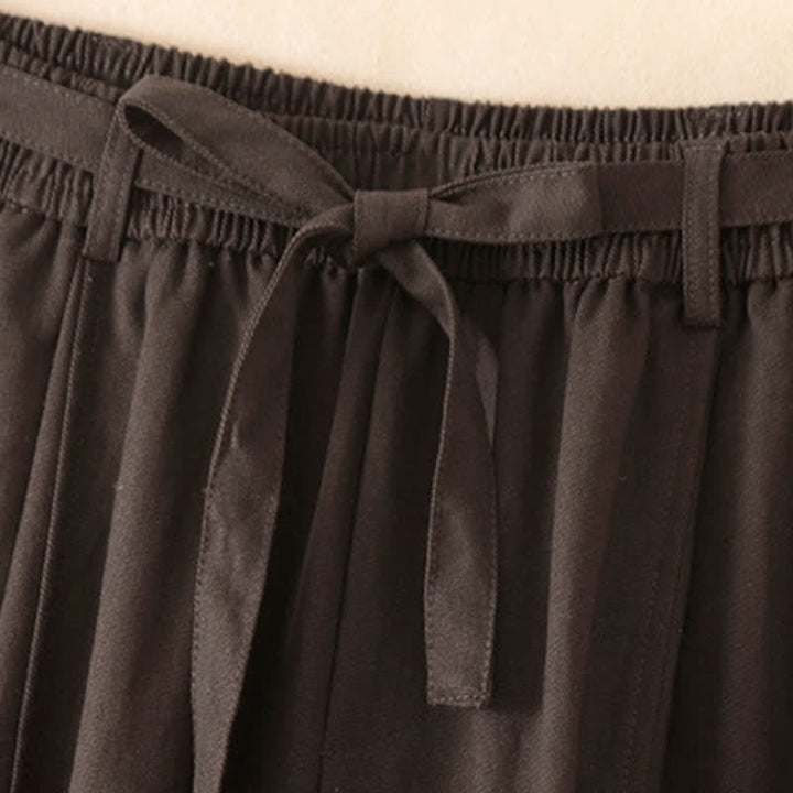 Buddha Stones Spring Fall Casual Minimalist Lace-up Solid Ankle Pants Women's Wide Leg Pants With Pockets - image 6