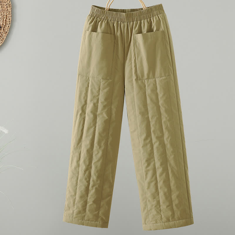 Buddha Stones Fall Winter Casual Basic Solid Ankle Pants Women's Straight Leg Pants With Pockets - Tan - US8-10, UK/AU12-14, EU40-42 (2XL) - image 0