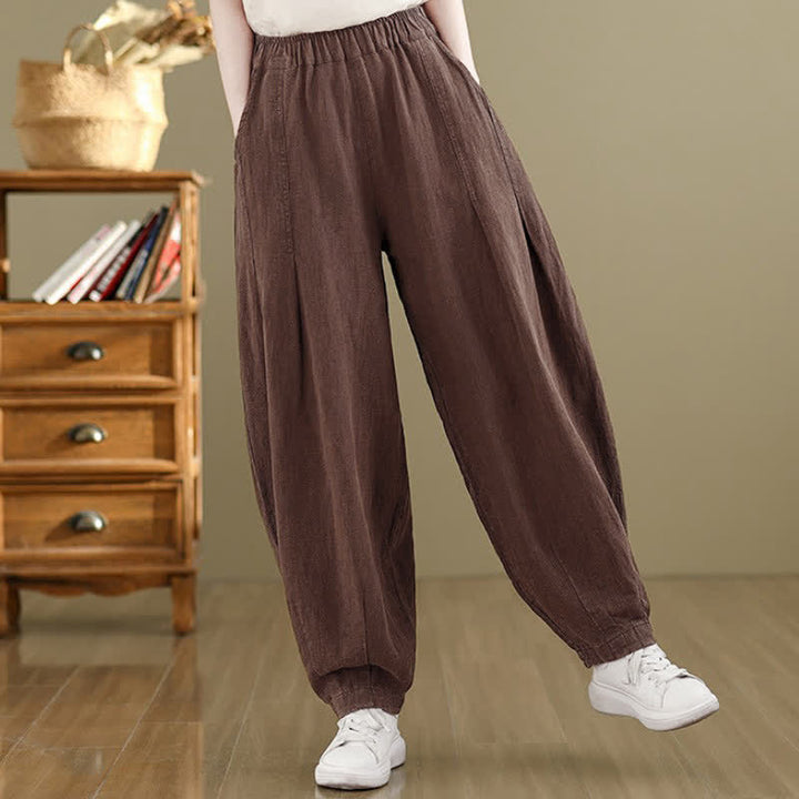 Buddha Stones Spring Summer Casual Solid Ankle Pants Women's Harem Pants With Pockets - image 5