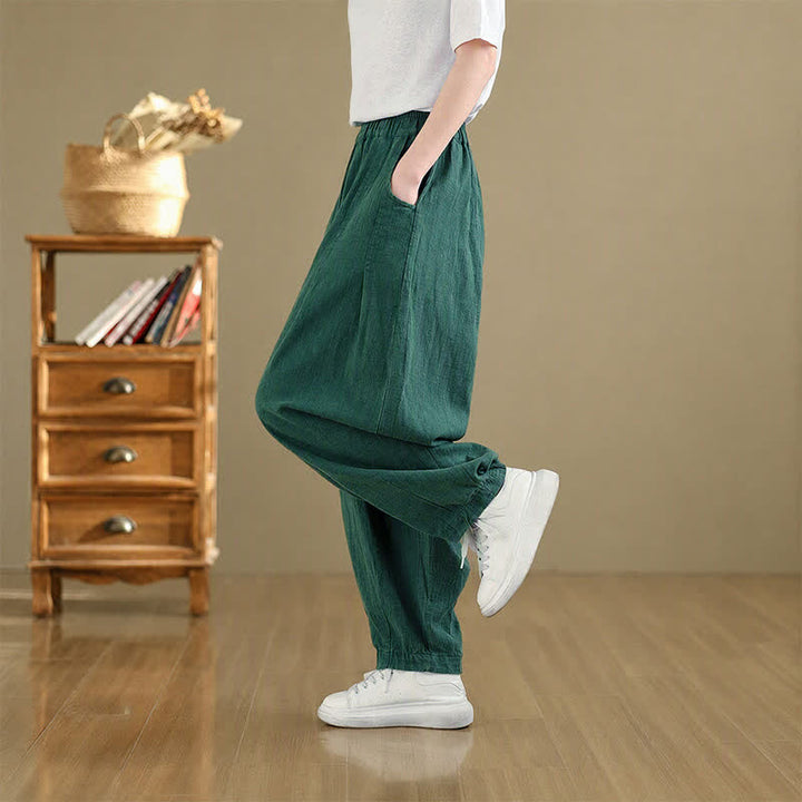 Buddha Stones Spring Summer Casual Solid Ankle Pants Women's Harem Pants With Pockets - image 11