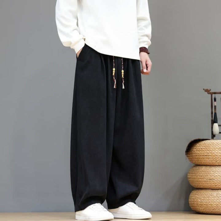 Buddha Stones Fall Winter Simple Classic Drawstring Solid Ankle Pants Corduroy Men's Straight Leg Pants With Pockets - image 17