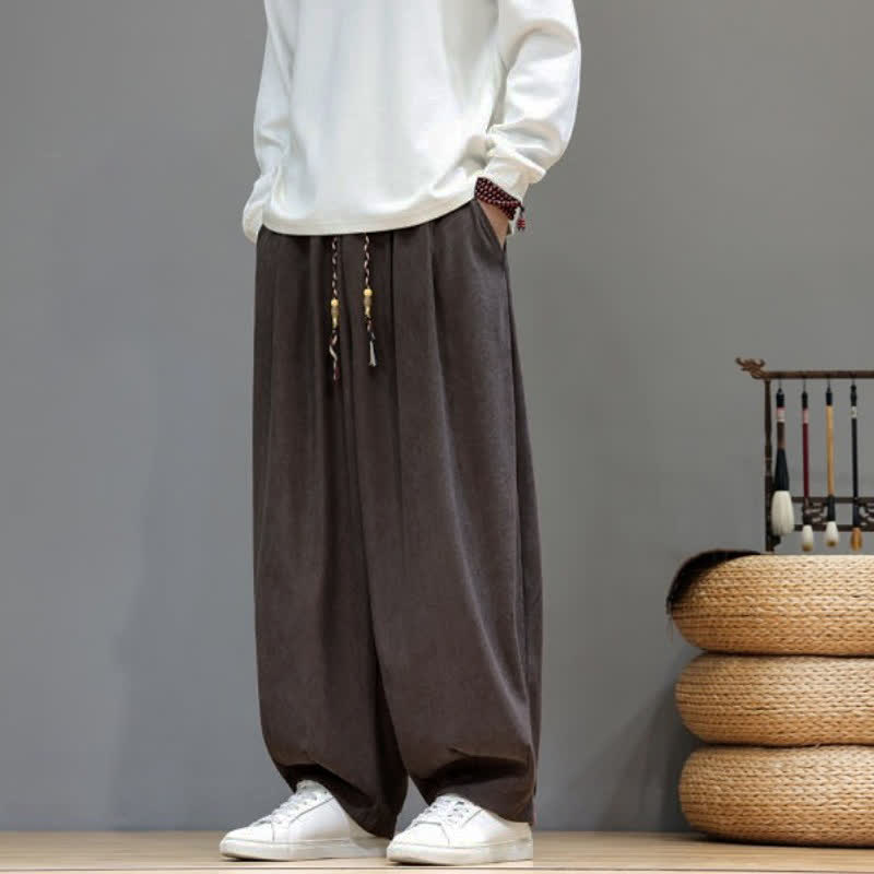 Buddha Stones Fall Winter Simple Classic Drawstring Solid Ankle Pants Corduroy Men's Straight Leg Pants With Pockets - image 5